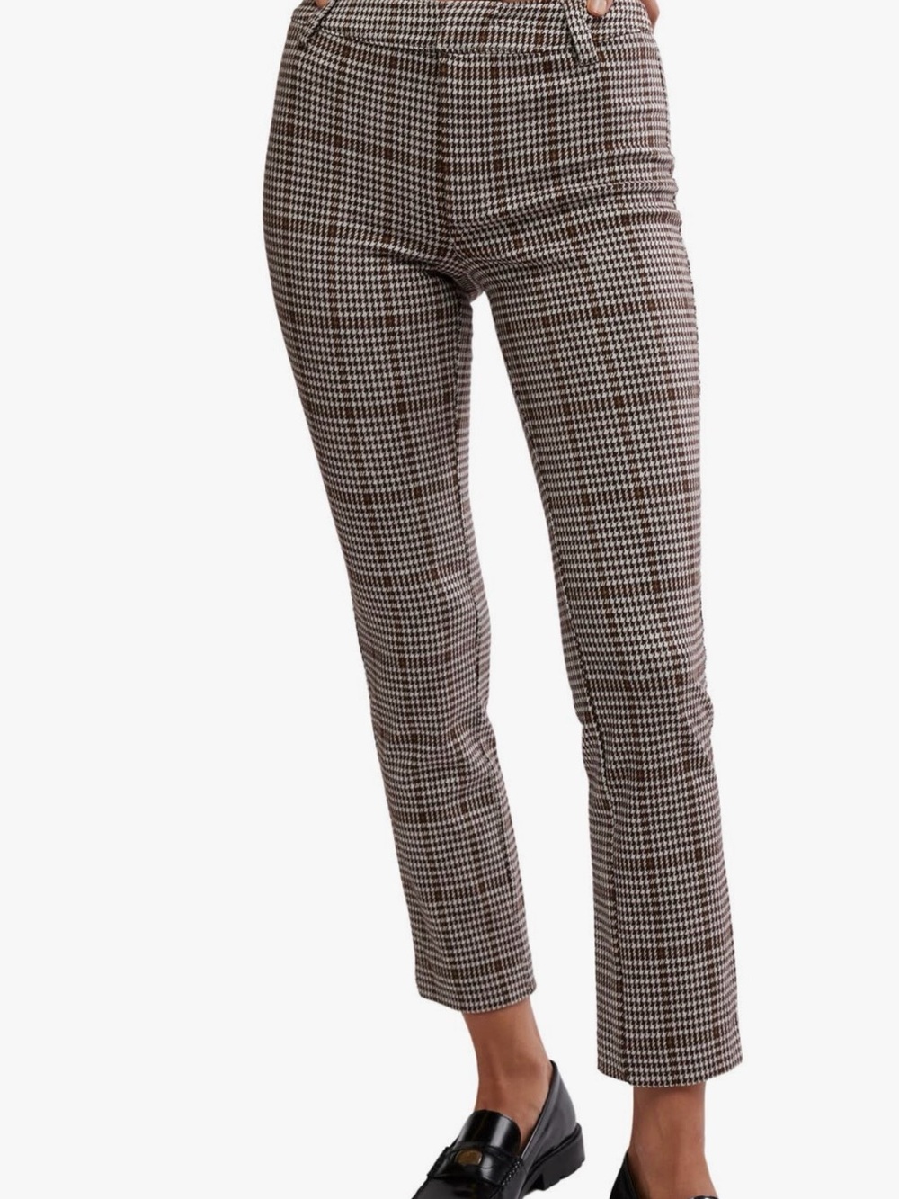 Free People Molly Houndstooth Plaid Slim Fit Pants NWT
